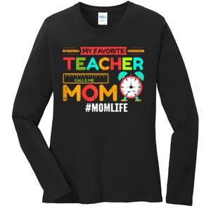 Womens My Favorite Teacher Mothers Day Retro Mom Life Momma Ladies Long Sleeve Shirt