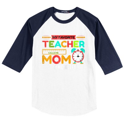 Womens My Favorite Teacher Mothers Day Retro Mom Life Momma Baseball Sleeve Shirt