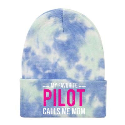 Womens My Favorite Pilot Calls Me Mom Cute Mother Tie Dye 12in Knit Beanie