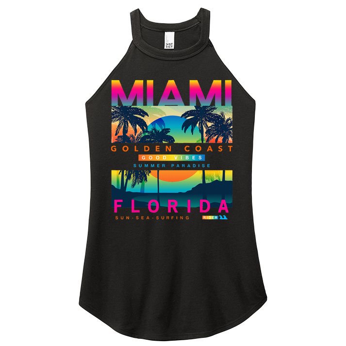 Wear Miami Florida Miami Colorful Sunrise Women's Perfect Tri Rocker Tank