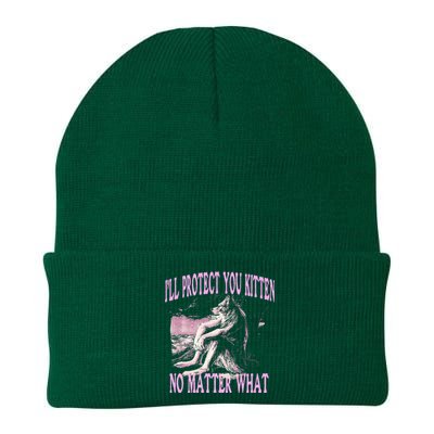 Wolf Meme Funny Ill Protect You Kitten No Matter What Knit Cap Winter Beanie