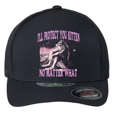 Wolf Meme Funny Ill Protect You Kitten No Matter What Flexfit Unipanel Trucker Cap