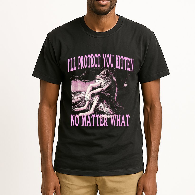Wolf Meme Funny Ill Protect You Kitten No Matter What Tall T-Shirt