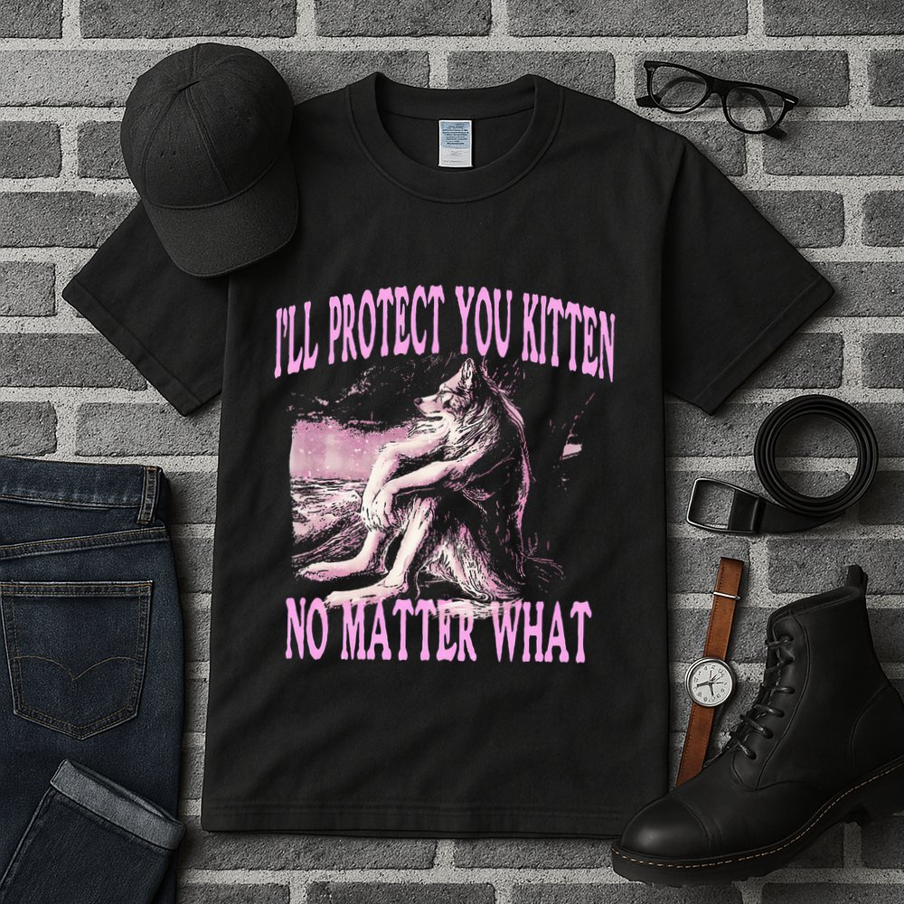 Wolf Meme Funny Ill Protect You Kitten No Matter What Tall T-Shirt