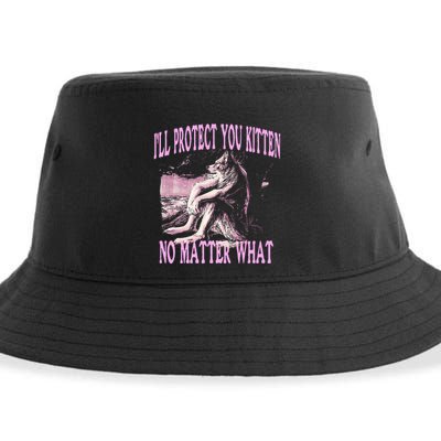 Wolf Meme Funny Ill Protect You Kitten No Matter What Sustainable Bucket Hat