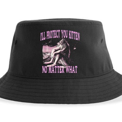 Wolf Meme Funny Ill Protect You Kitten No Matter What Sustainable Bucket Hat