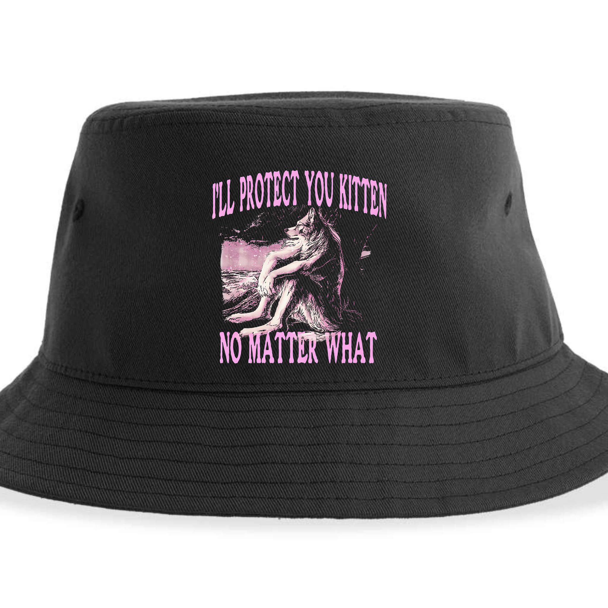 Wolf Meme Funny Ill Protect You Kitten No Matter What Sustainable Bucket Hat