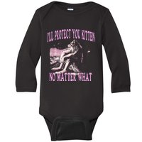 Wolf Meme Funny Ill Protect You Kitten No Matter What Baby Long Sleeve Bodysuit