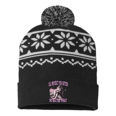 Wolf Meme Funny Ill Protect You Kitten No Matter What USA-Made Snowflake Beanie