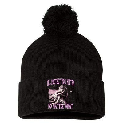 Wolf Meme Funny Ill Protect You Kitten No Matter What Pom Pom 12in Knit Beanie