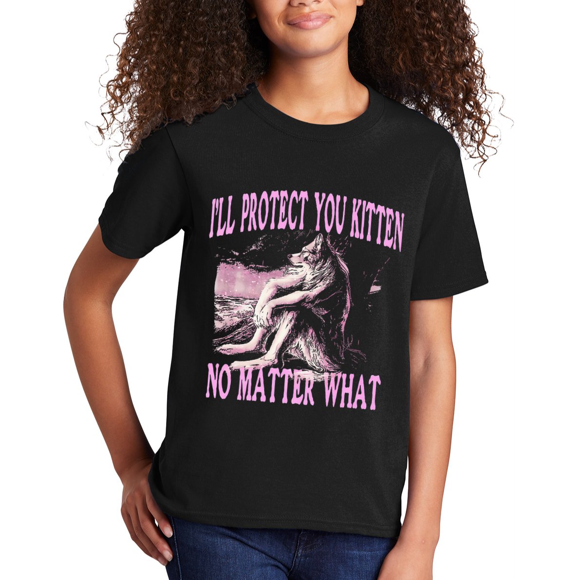 Wolf Meme Funny Ill Protect You Kitten No Matter What Kids T-Shirt