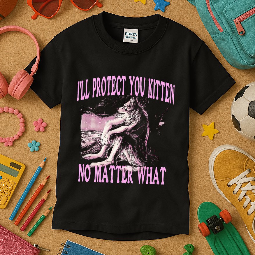 Wolf Meme Funny Ill Protect You Kitten No Matter What Kids T-Shirt