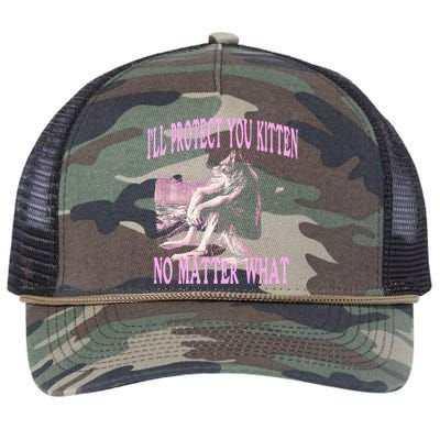 Wolf Meme Funny Ill Protect You Kitten No Matter What Retro Rope Trucker Hat Cap