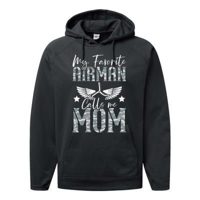 Womens My Favorite Airman Calls Me Mom Air Force Soldier Mother Performance Fleece Hoodie