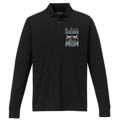 Womens My Favorite Airman Calls Me Mom Air Force Soldier Mother Performance Long Sleeve Polo