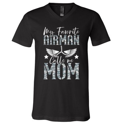 Womens My Favorite Airman Calls Me Mom Air Force Soldier Mother V-Neck T-Shirt