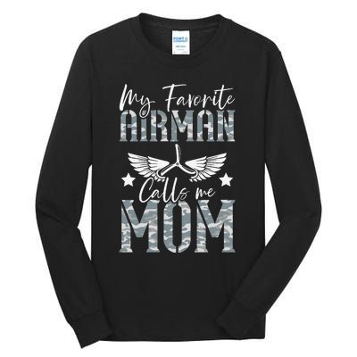 Womens My Favorite Airman Calls Me Mom Air Force Soldier Mother Tall Long Sleeve T-Shirt