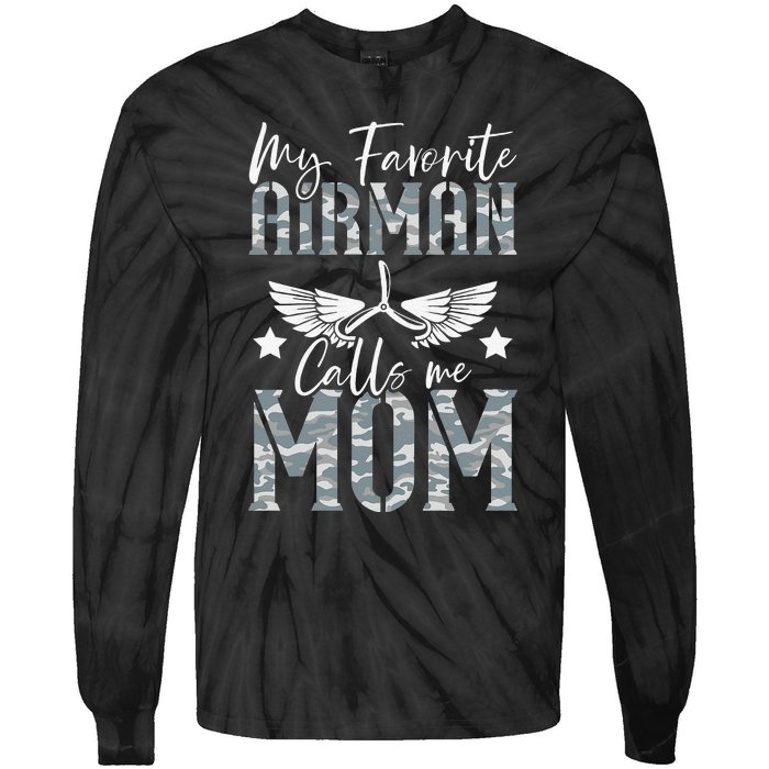 Womens My Favorite Airman Calls Me Mom Air Force Soldier Mother Tie-Dye Long Sleeve Shirt