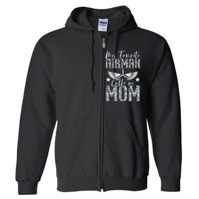 Womens My Favorite Airman Calls Me Mom Air Force Soldier Mother Full Zip Hoodie