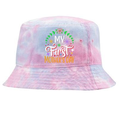 Women's My First Mothers Day Pregnancy Announcement Funny Tie-Dyed Bucket Hat