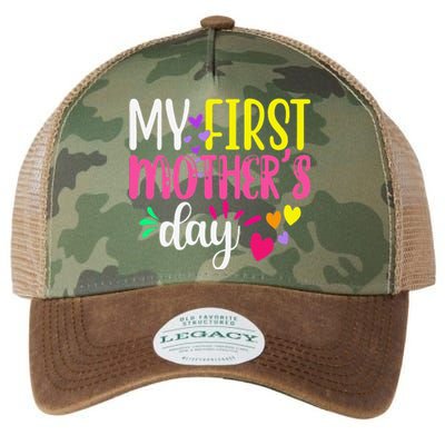 Women's My First Mothers Day Pregnancy Announcement Funy Cute Legacy Tie Dye Trucker Hat