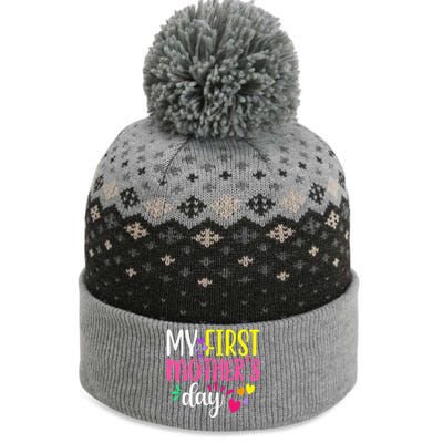 Women's My First Mothers Day Pregnancy Announcement Funy Cute The Baniff Cuffed Pom Beanie