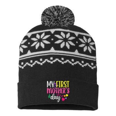 Women's My First Mothers Day Pregnancy Announcement Funy Cute USA-Made Snowflake Beanie