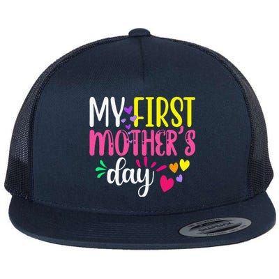 Women's My First Mothers Day Pregnancy Announcement Funy Cute Flat Bill Trucker Hat