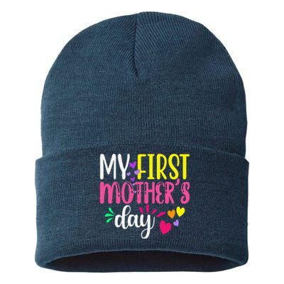 Women's My First Mothers Day Pregnancy Announcement Funy Cute Sustainable Knit Beanie