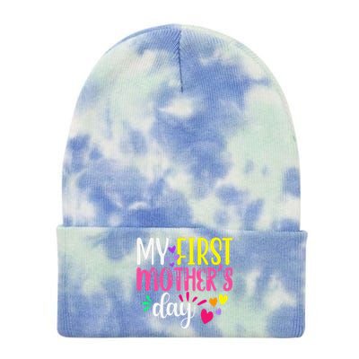 Women's My First Mothers Day Pregnancy Announcement Funy Cute Tie Dye 12in Knit Beanie