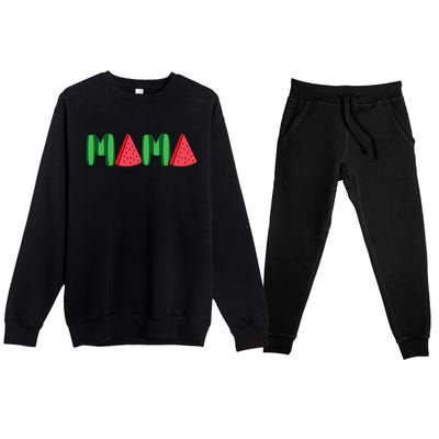 Watermelon Mama Fruitarian Lover Mom Summer Fruit Mother Premium Crewneck Sweatsuit Set