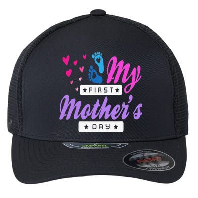 Women's My First Mothers Day Pregnancy Announcement Flexfit Unipanel Trucker Cap