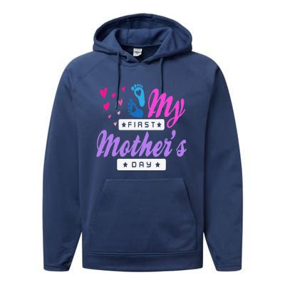 Women's My First Mothers Day Pregnancy Announcement Performance Fleece Hoodie