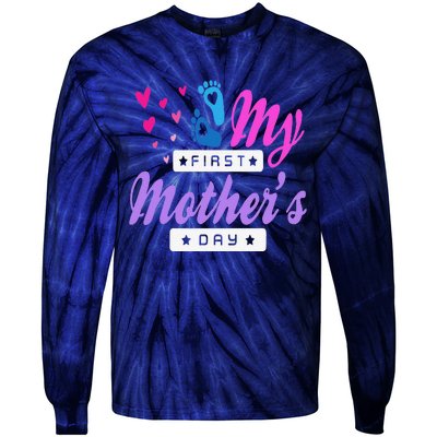 Women's My First Mothers Day Pregnancy Announcement Tie-Dye Long Sleeve Shirt