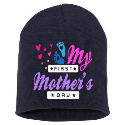 Women's My First Mothers Day Pregnancy Announcement Short Acrylic Beanie