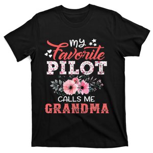 Womens My Favorite Pilot Calls Me Grandma Floral Mother's Day T-Shirt