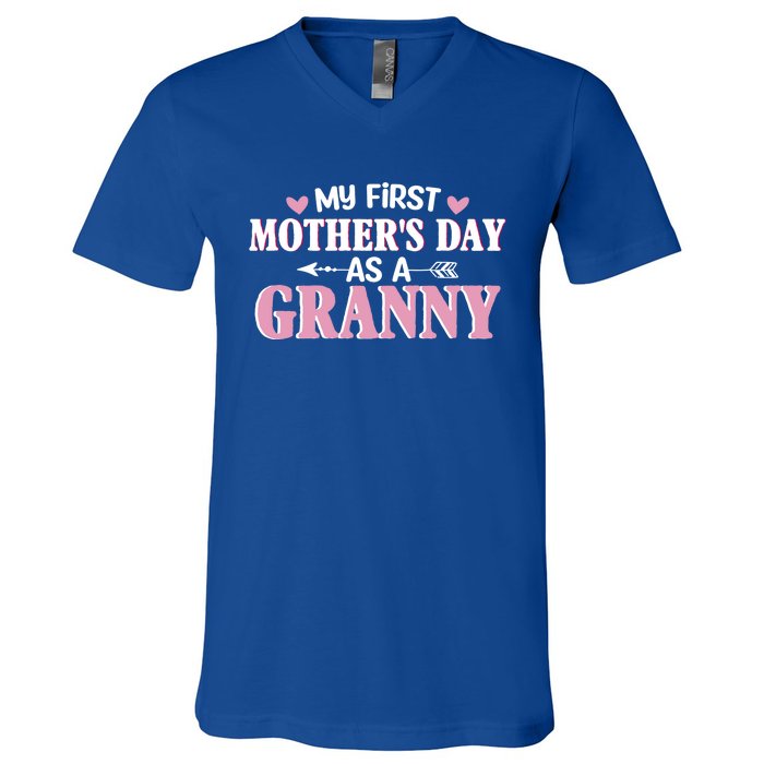 Wo's My First Mother's Day As A Granny Mother's Day Funny Gift V-Neck T-Shirt