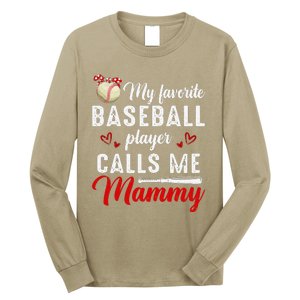 Womens My Favorite Baseball Player Calls Me Mammy Cute Mother's Day Long Sleeve Shirt