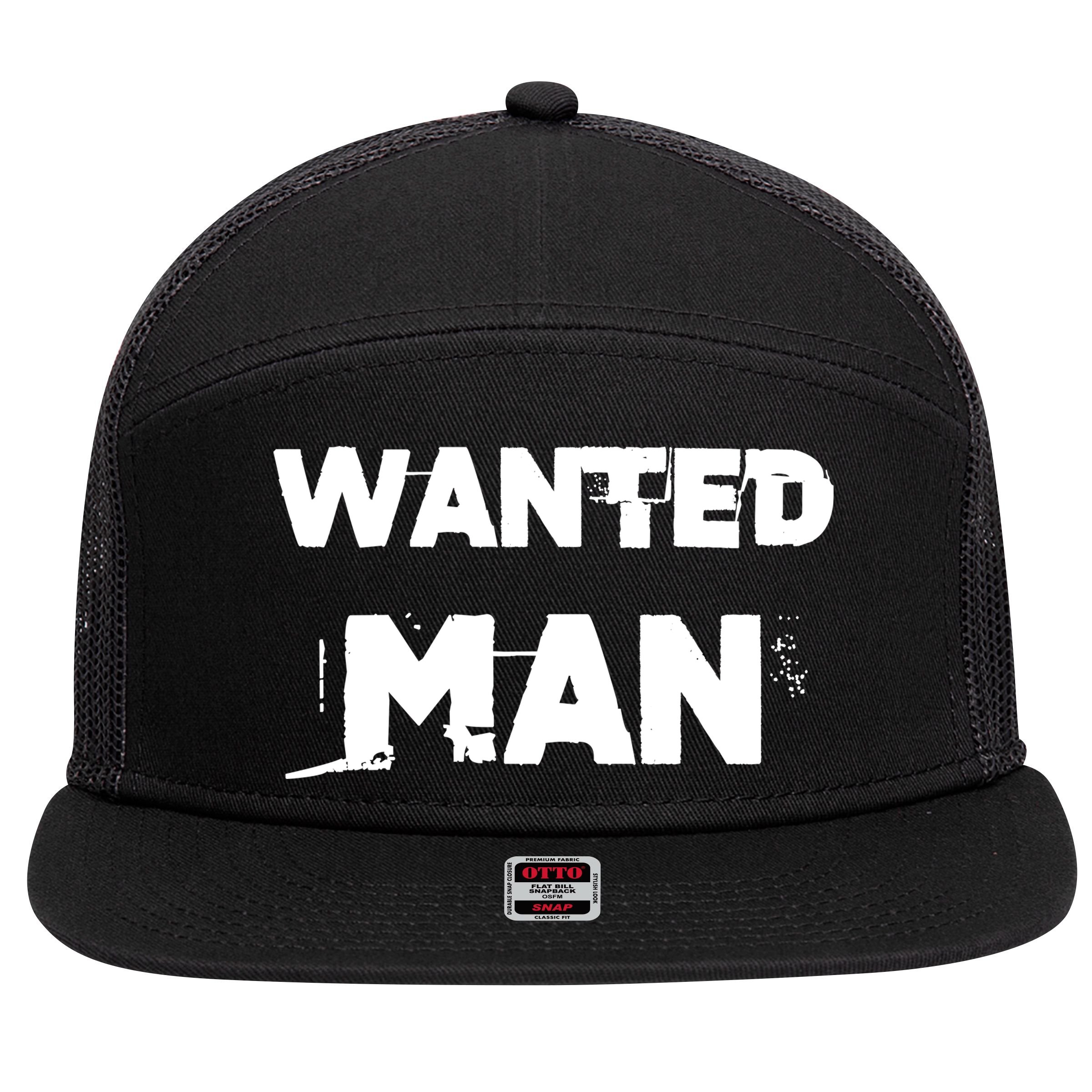 Wanted Man Funny Meme 7 Panel Mesh Trucker Snapback Hat