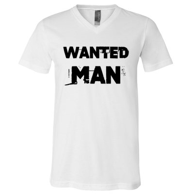 Wanted Man Funny Meme V-Neck T-Shirt