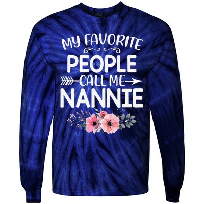 Womens My Favorite People Call Me Nannie Funny Floral Mother's Day Tie-Dye Long Sleeve Shirt