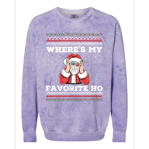 WhereS My Favorite Ho Funny Santa Ugly Christmas Sweater Gift Colorblast Crewneck Sweatshirt