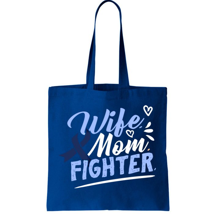 Wife Mom Fighter Colon Cancer Awareness Ribbon Survivor Cute Gift Tote Bag