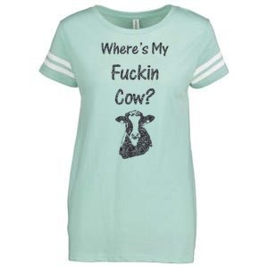 WhereS My Fucking Cow Funny Farmer Enza Ladies Jersey Football T-Shirt