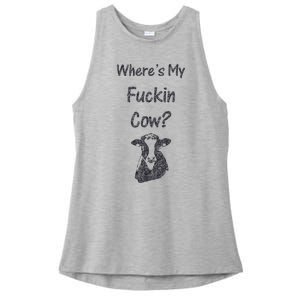 WhereS My Fucking Cow Funny Farmer Ladies PosiCharge Tri-Blend Wicking Tank