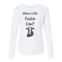 WhereS My Fucking Cow Funny Farmer Womens Cotton Relaxed Long Sleeve T-Shirt