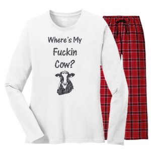 WhereS My Fucking Cow Funny Farmer Women's Long Sleeve Flannel Pajama Set 