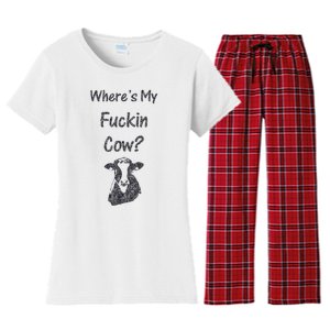 WhereS My Fucking Cow Funny Farmer Women's Flannel Pajama Set