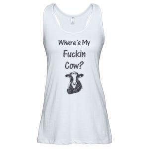 WhereS My Fucking Cow Funny Farmer Ladies Essential Flowy Tank