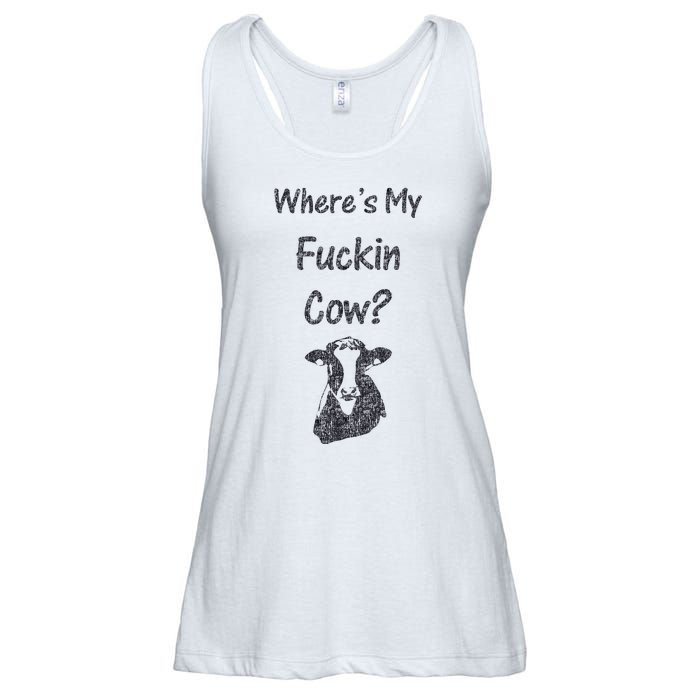 WhereS My Fucking Cow Funny Farmer Ladies Essential Flowy Tank